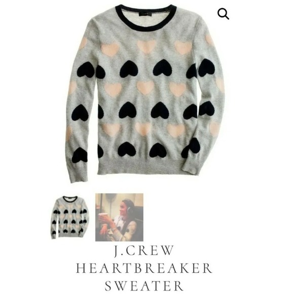 J. Crew Heartbreaker Sweater Womens Gray Heart Print Crew Neck Pullover XS - Picture 1 of 9